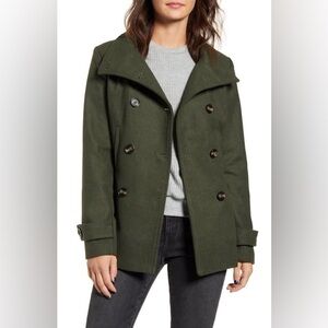 Thread & Supply Wool Blend Peacoat‎ XL Olive Green Double Breasted Jacket Coat